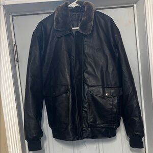 Superlative Fashion Men's Black Leather Jacket with Detachable Collar Size XL